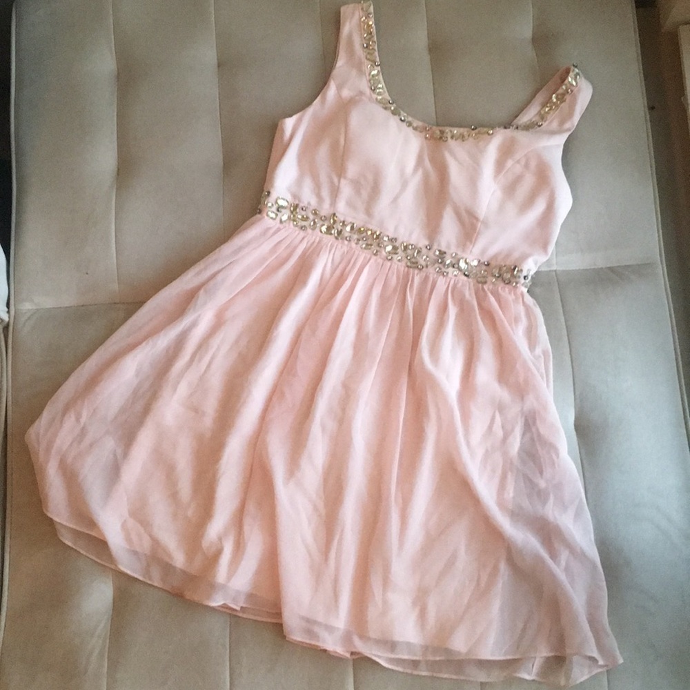 Light Pink Party Dress Embellished with Crystals